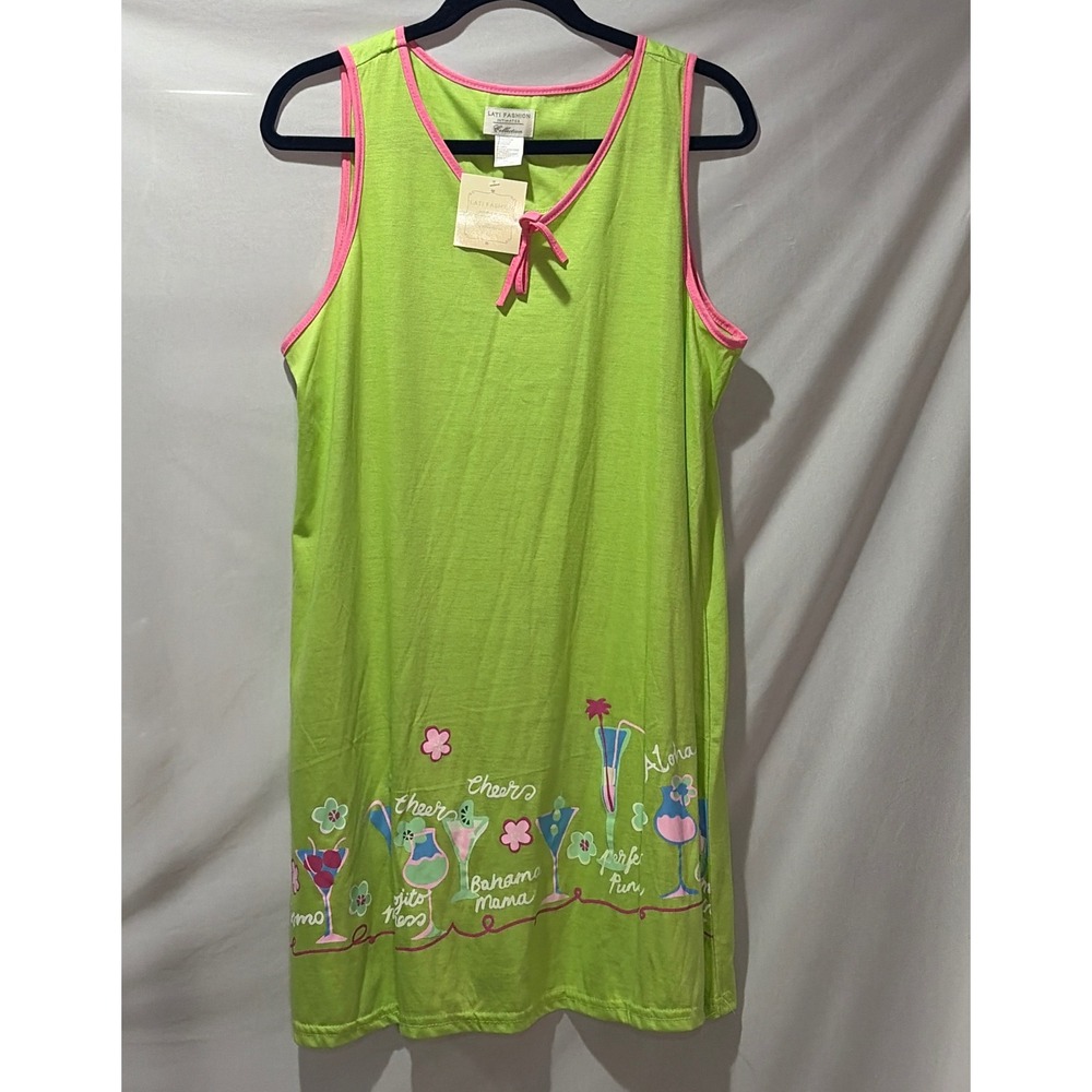 Lati Fashion Intimates Lime Green Tropical Cocktail Nightgown XL NWT